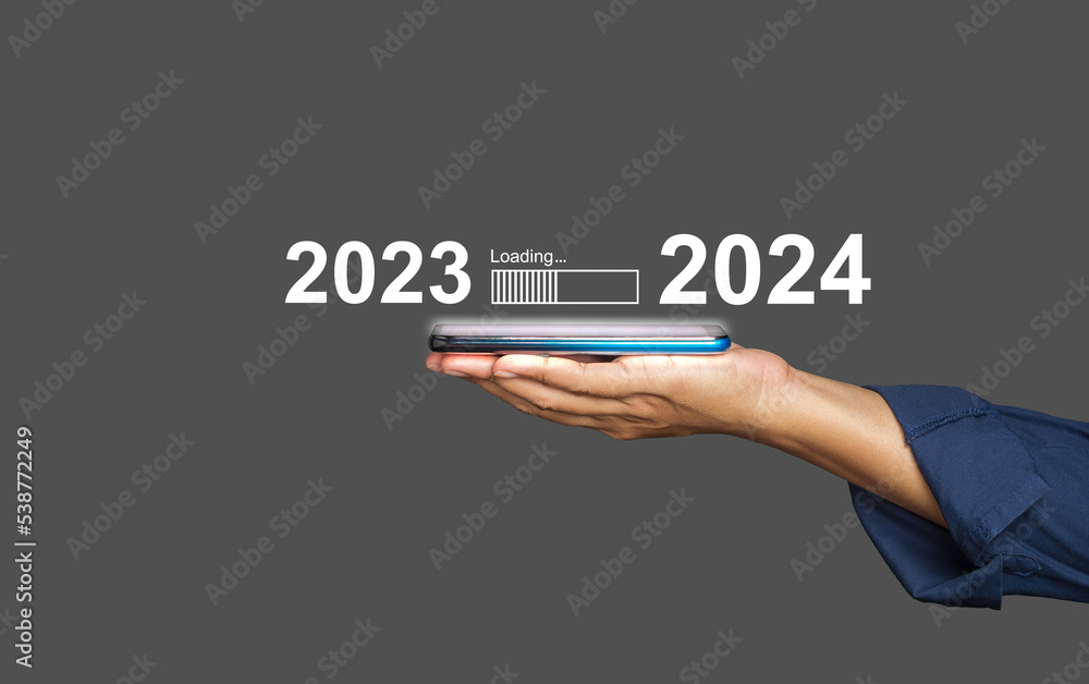 Poster countdown to 2024. the virtual download bar with loading progress bar for new year's eve and changin