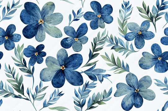 Floral seamless pattern with delicate blue flowers, plants and leaves,  watercolor illustration on white background, print for textile or  wallpapers, meadow texture. Stock Illustration | Adobe Stock