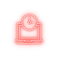 Laptop time clock neon icon