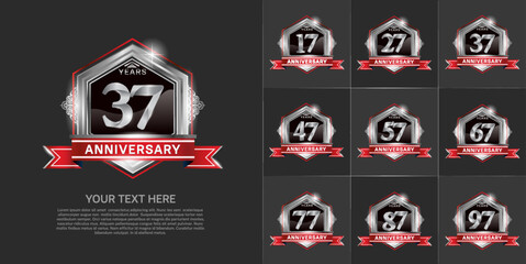 set of anniversary with silver color and red ribbon can be use for celebration event