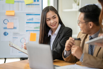 Creative team brainstorm meeting, businesspeople colleague partnership or office coworker teamwork concept.