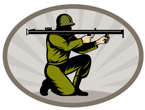 World war two soldier aiming bazooka side