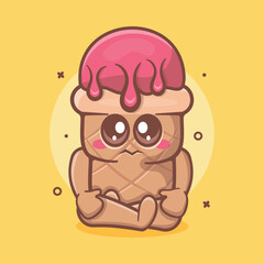 Fototapeta premium funny ice cream use cone character mascot with sad expression isolated cartoon in flat style design