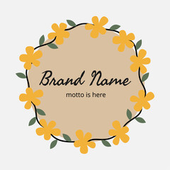 flower frame templates for brand identity, promotion, thank you card. cute round yellow flower frame. flat vector illustration