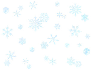 雪の結晶が舞う背景。冬やクリスマス用の素材。
