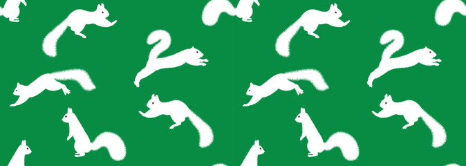 Fototapeta na wymiar Pattern squirrel. Cartoon squirrel. Set of cute funny cartoon squirrels collection vector illustration flat isolated on green background.