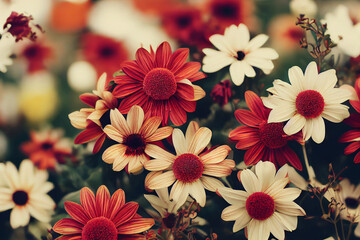 Romantic beautiful flower collection with gerbera, roses, colorful flowers, leaves, floral bouquets, flower arrangement, floral compositions background