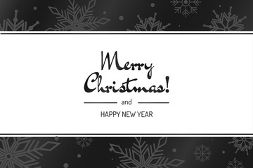 Horizontal monochrome greeting card Merry Christmas and Happy New Year