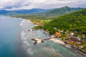 Candidasa, Bali: Aerial drone view of the Candidasa beach and coastline in eastern Bali in Indonesia © D.Marti