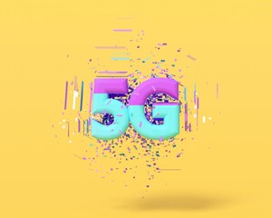 concept 5G technology digital background on yellow background 3D rendering illustration, suitable for technology or innovation trends.