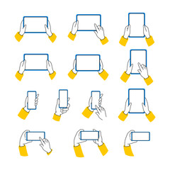 Collection hand drawn mockup used tablet and mobile screen touch screen gesture mockup.