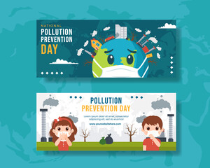Fototapeta premium National Pollution Prevention Day Horizontal Banner Flat Cartoon Hand Drawn Templates Illustration