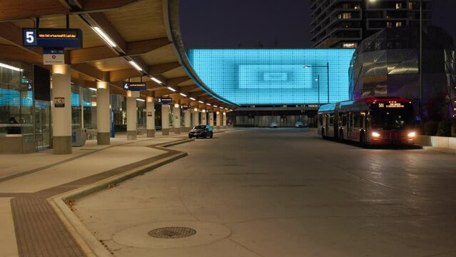 Toronto, Canada. New VMC (Vaughan Metropolitan Centre) terminal with large electronic billboard