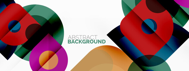 Colorful round shapes, circles and triangles background. Minimal geometric template for wallpaper, banner, presentation