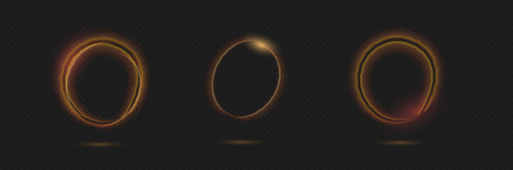 Modern magic witchcraft circle with runes. Ethereal fire portal sign with strange flame spark. Decor elements for magic doctor, shaman, medium.