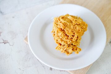 Fried chicken crisp, fast food meal on a white plate 