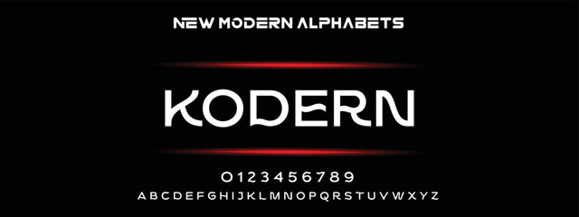 KODERN  Sports minimal tech font letter set. Luxury vector typeface for company. Modern gaming fonts logo design.