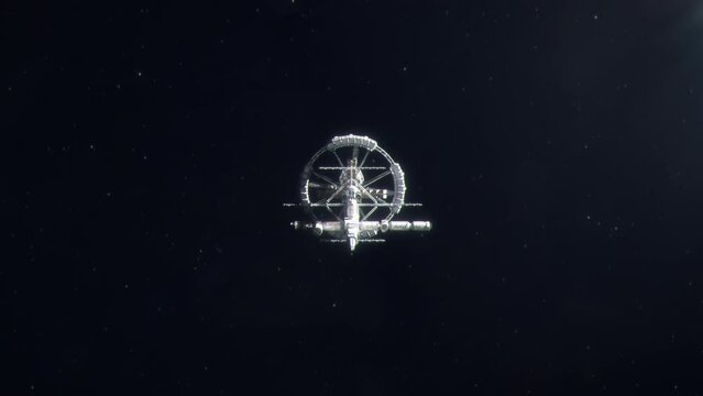 Large Generational Colony Ship Approaching and Flying by in Deep Space