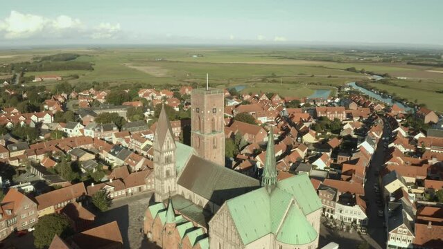 Ribe Domkirke, Ribe. Ariel view of church in Denmark.