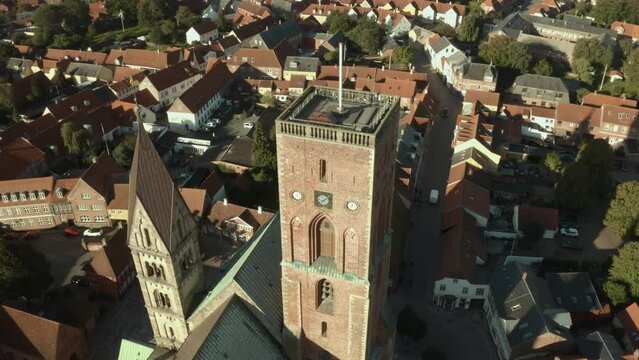 Ribe Domkirke, Ribe. Drone above church in Denmark.