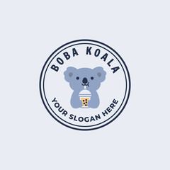 Cute koala drinking bubble tea or boba mascot logo
