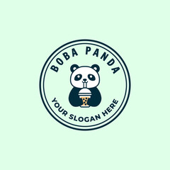 Cute panda drinking bubble tea or boba mascot logo