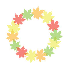 Autumn round wreath of colorful maple leaves on transparent background. Autumn or fall leaves and thanksgiving day concept. copy space for text. illustration design style.