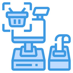 cashier machine blue outline icon