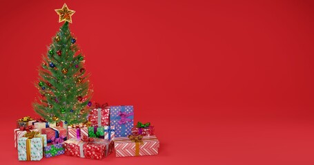 Christmas tree with present boxes create by 3drender