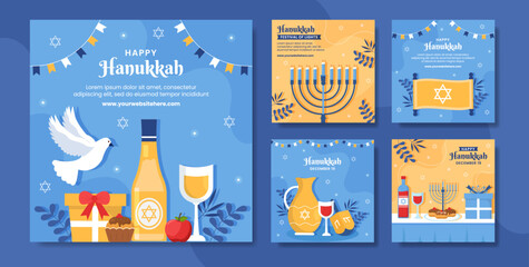 Hanukkah Jewish Holiday Social Media Post Flat Cartoon Hand Drawn Templates Illustration