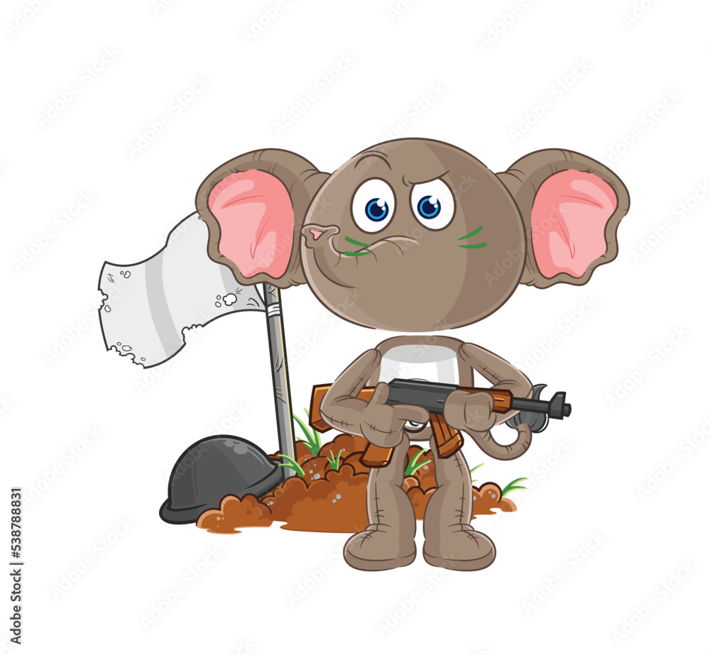 Poster elephant army character. cartoon mascot vector