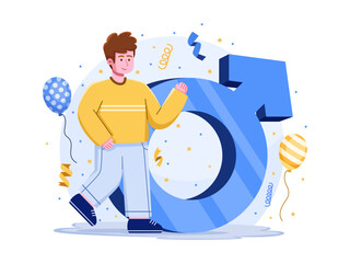 International Men's Day Celebration With Big Mars Symbol.
Male Gender Illustration Cartoon.
Can be used for web, landing page, book, flyer, print, presentation, etc