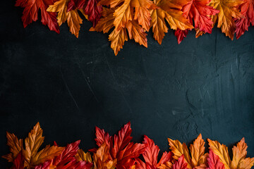 Autumnal flat lay with leaves