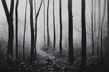 Obraz premium distant forest in black and white and copy space