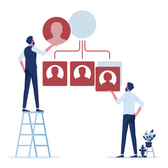 Teamwork flow chart, business hierarchy or business team pyramid structure, company organization branches, workflow, management or communication graphic tree