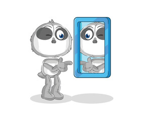 sloth looking into mirror cartoon. cartoon mascot vector