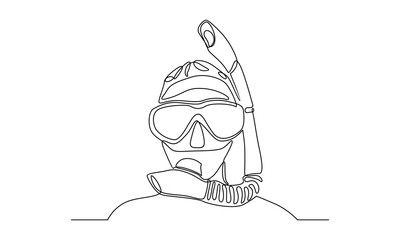 continuous line of snorkel, girl, goggles, sea, snorkeling, sport, recreation, underwater