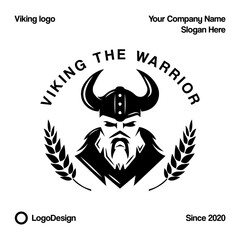 Viking logo design. Nordic warrior symbol. Horned Norseman emblem.