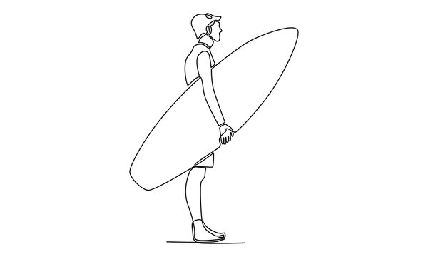 recommend clip art: Continuous line of holding a surfboard