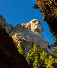 Bust of George Washington  Framed By Rocks, Mount Rushmore National Memorial, South Dakota, USA