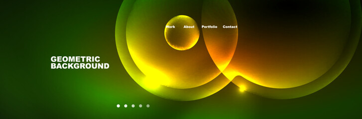 Shiny neon circles and bubbles, dark abstract background with blurred magic neon light, wallpaper design