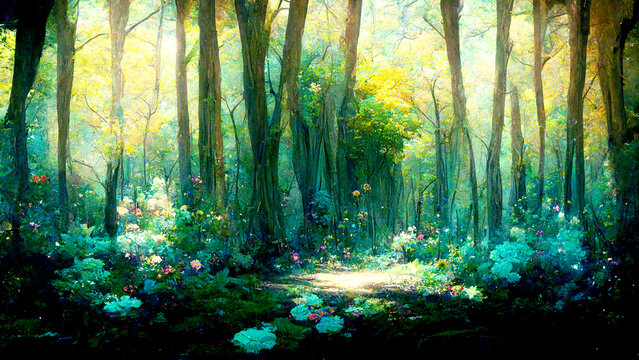 Digital art of Surrealist landscapes, forest of fairytale