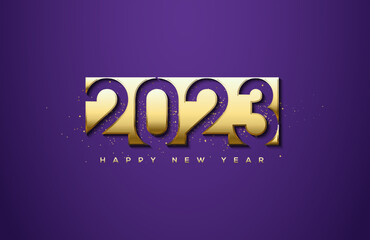 Happy new year 2023, congratulations with luxury gold numbers.