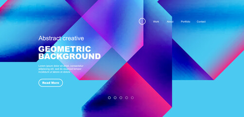 Fototapeta premium Triangles with fluid gradients, abstract landing page background. Minimal shapes composition for wallpaper, banner, background, leaflet, catalog, cover, flyer