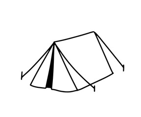 Hand drawn camping tent doodle icon. Vector outline sketch isolated on white. © Elena