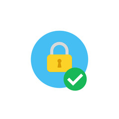 Padlock secure icon flat design blue color editable on white background.