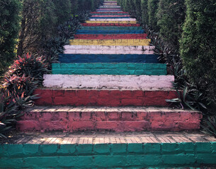 The stairs are different and painted in different colors.