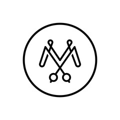 Scissor-shaped letter M logo for beauty business