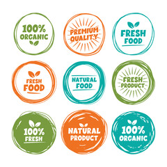 Organic product emblem hand drawn vector