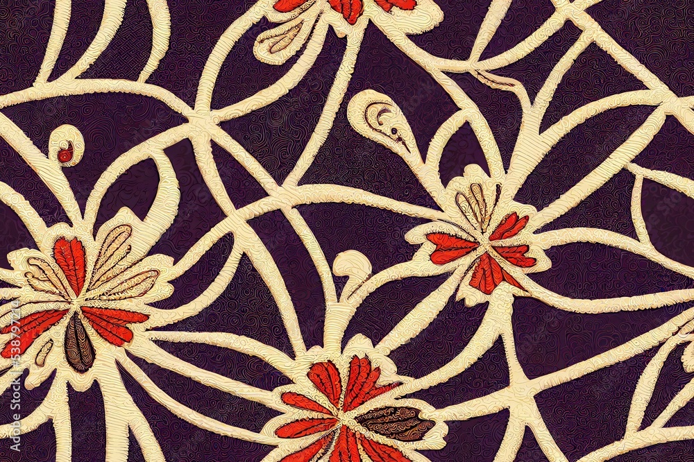Poster patchwork floral pattern with paisley and indian flower motifs. damask style pattern for textil and 